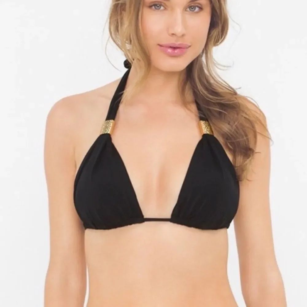 NWT White House Black Market Bikini Triangle TOP Black and Gold